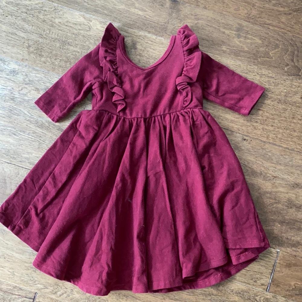 Remie Girl Burgundy Ruffle Trim Twirly Dress